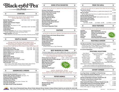 Black Eyed Pea Menu