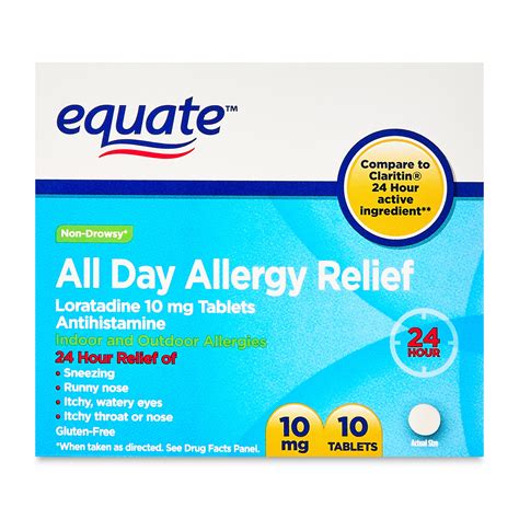 Equate Allergy Relief Loratadine Tablets 10 Mg Antihistamine 45 Count Equate Allergy Relief Loratadine Tablets 10 Mg Antihistamine 45 Count