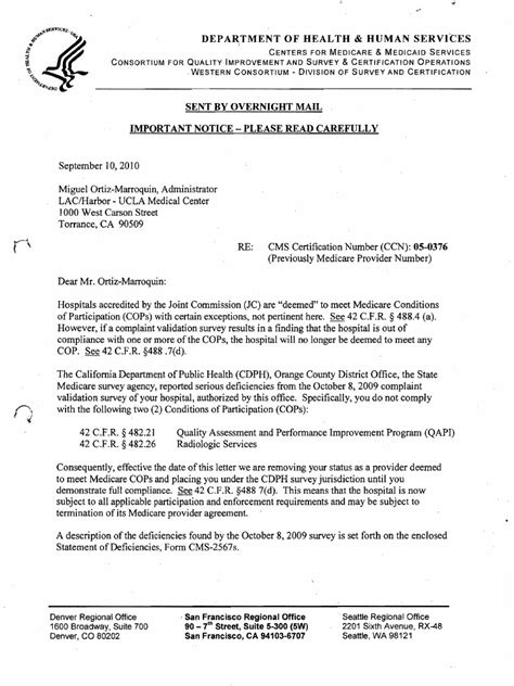 Federal Warning Letter To Los Angeles County Harbor Ucla Medical Center Federal Warning Letter To Los Angeles County Harbor Ucla Medical Center