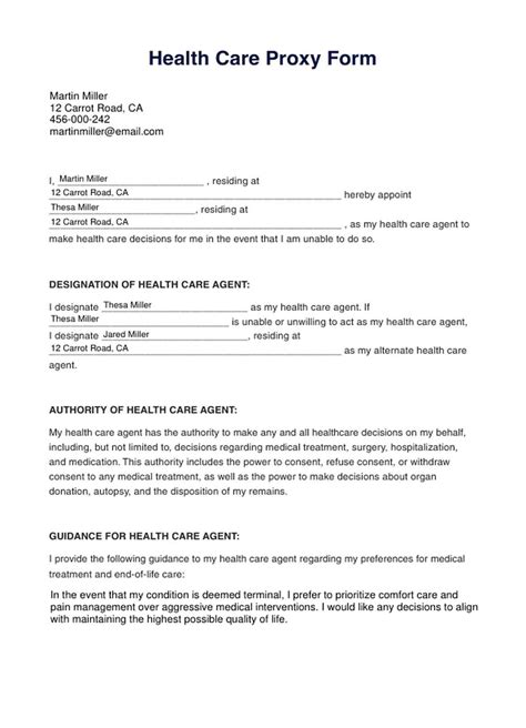 Health Care Proxy Form