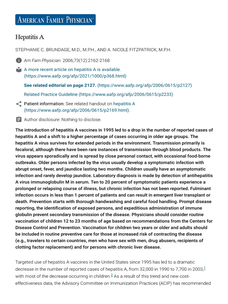 Hepatitis A Aafp