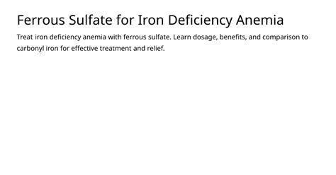 How Does Ferrous Sulfate Work? Anemia Treatment Guide