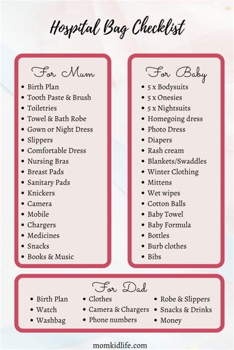 List For Hospital Maternity Bag