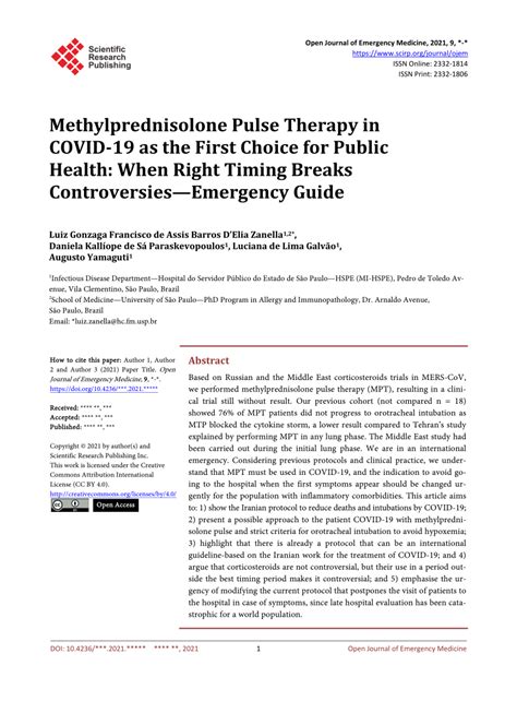 Methylprednisolone Pulse Therapy In Covid 19 As The First Choice For