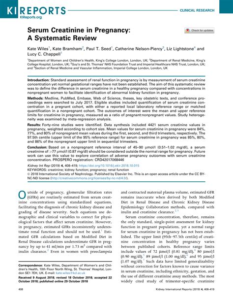 Serum Creatinine In Pregnancy A Systematic Review Kidney Serum Creatinine In Pregnancy A Systematic Review Kidney
