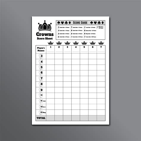 5 Crowns Card Game Score Sheet Example