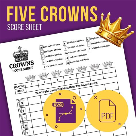 5 Crowns Card Game Score Sheet Templates Example