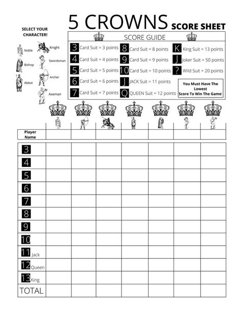 5 Crowns Card Game Template