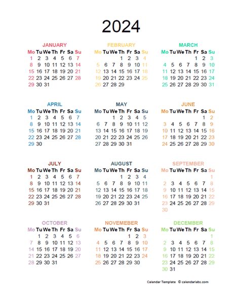 Excel Calendar Template 2024