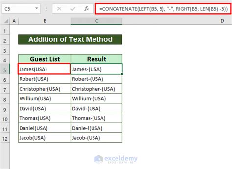 Excel functions for adding characters to a string