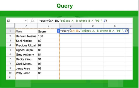 Description of Google Sheets QUERY