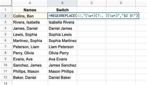 Description of Google Sheets REGEX