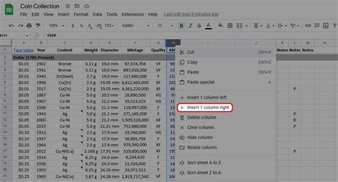 Inserting Columns in Google Sheets