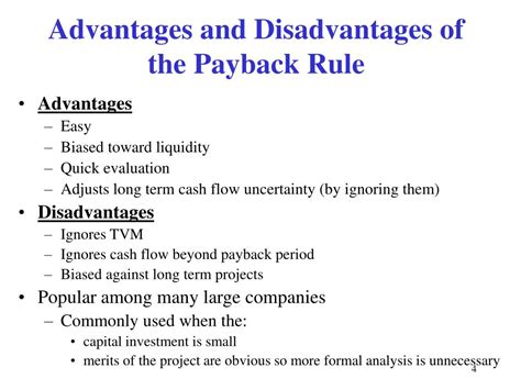 Benefits and Limitations of Payback Formula