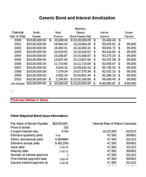 Bond Payment Schedule Template