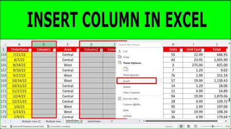 Column Insertion in Excel