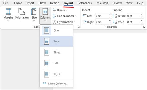 Column Insertion in Microsoft Word