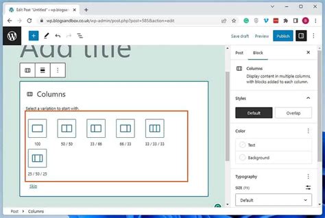 Column Insertion in WordPress