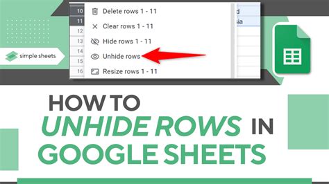 Common errors when unhiding rows in Google Sheets