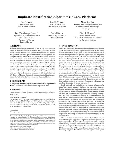 Duplicate Identification Algorithms