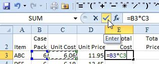 Entering a formula in Excel