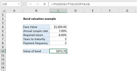 Excel Bond Payment Formulas
