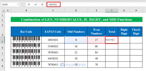 Excel check digit formula