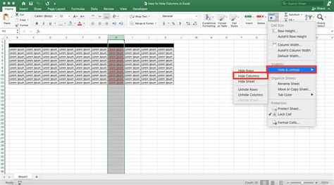 Excel Column Hiding
