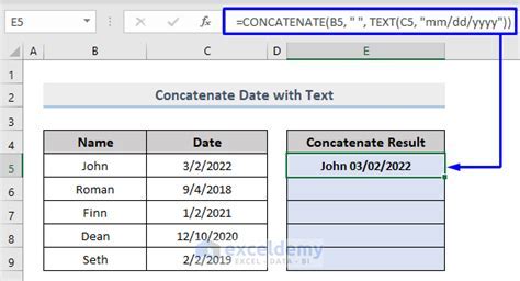 Excel concatenate date example