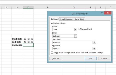 Description of Excel Data Validation