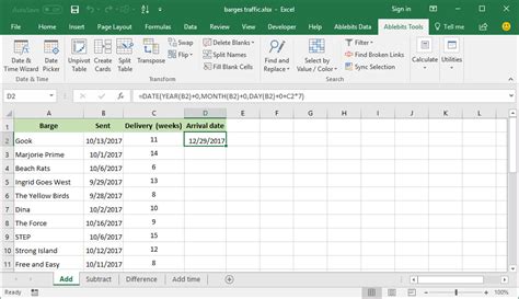 Performing calculations with dates in Excel