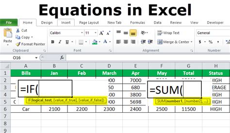 Excel Equations