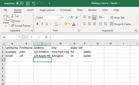 Excel for envelope printing