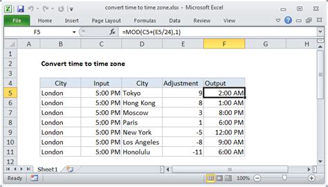 Using Excel Formulas for Time Zone Conversions