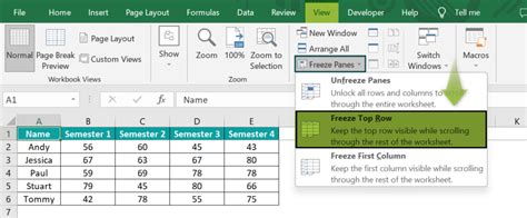 Freezing Panes in Excel