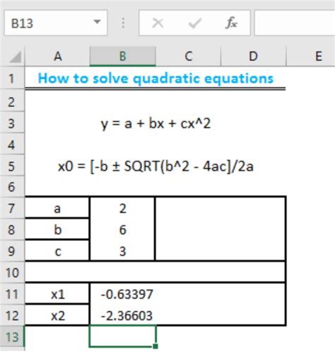 Excel Solver for Quadratic Equations