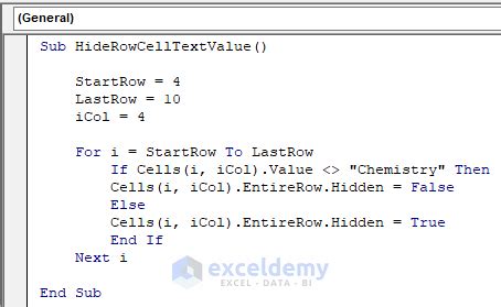Excel VBA Hide Rows Example Code