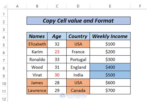 formula to copy cell value