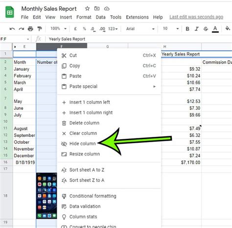 Google Sheets Column Hiding
