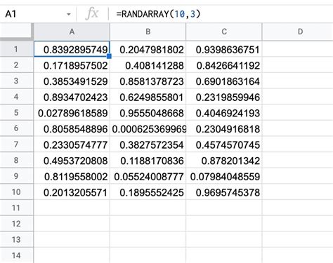 Google Sheets Random Number Functions