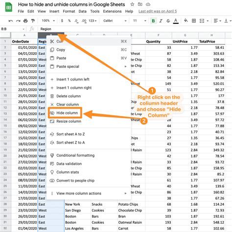 Hiding Columns in Google Sheets
