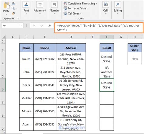 Description of IF Function with SEARCH for Partial Matches in Excel