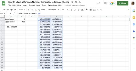 Random Number Generation in Google Sheets