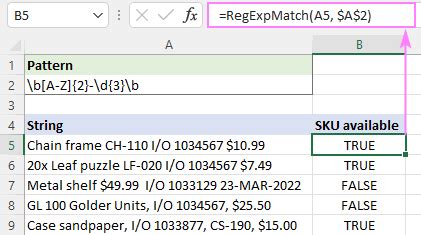 Description of Regular Expressions for Partial Matching in Excel