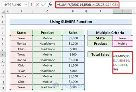 SUMIFS common errors example