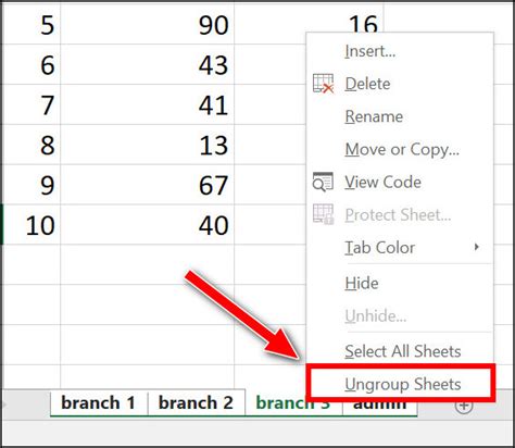 Ungroup Sheets in Excel