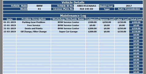 Using Car Maintenance Log Excel Template