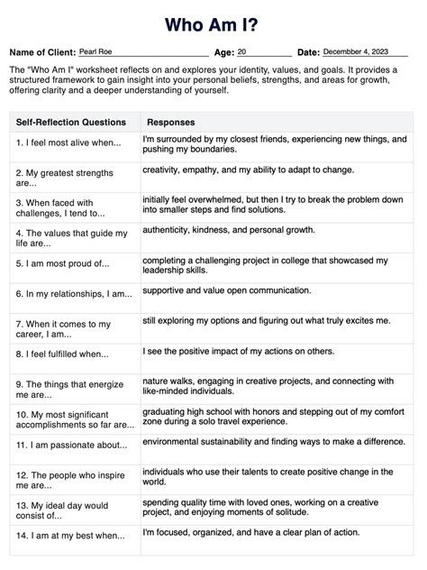 Description of Who Am I Worksheet Example 10