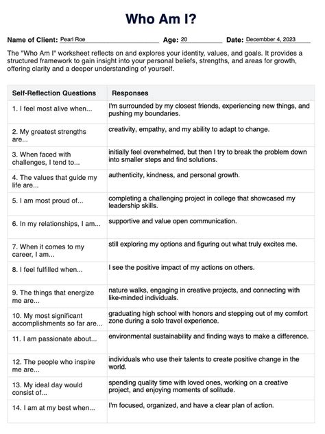 Description of Who Am I Worksheet Example 9
